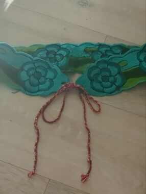 Turquoise Floral Appliqué Waist Tie Belt